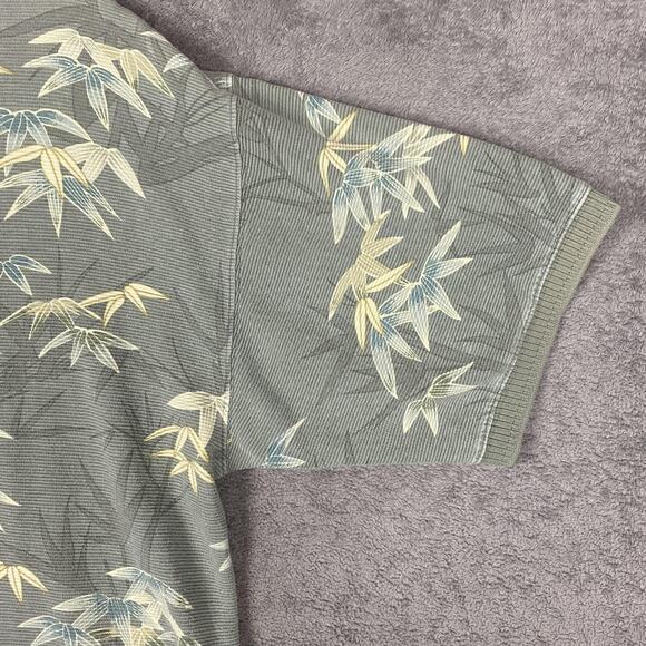 Tommy Bahama Polo Shirt Mens Large Gray Bamboo Leaf Hawaiian Tropical Cotton - Picture 9 of 15